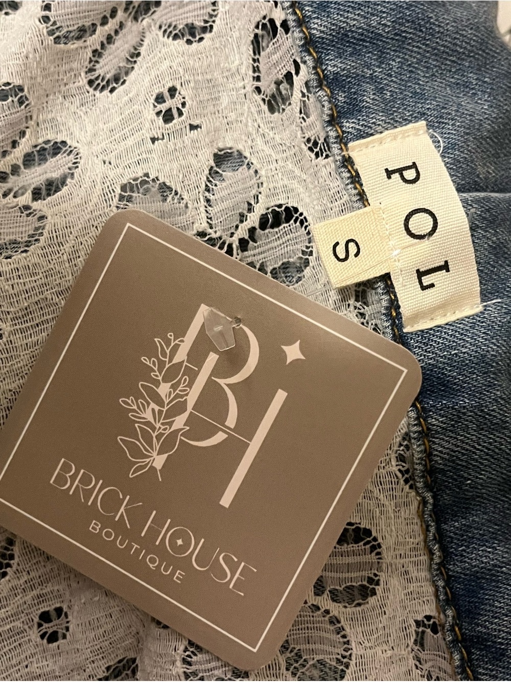 POL Boho Patchwork Denim & Lace Oversized Hooded Jacket - Blue & Cream, small - Picture 8 of 11